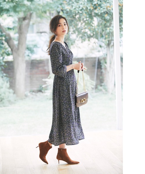 ワンピースnostalgia アンドドットノスタルジア のファッション 優木まおみさんコラボ サラサ風プリントワンピース ワンピース