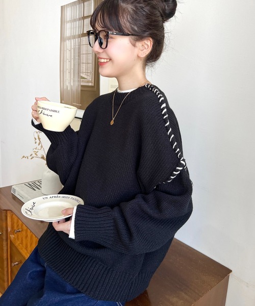 セール】【累計販売枚数2万枚突破！】 配色ハンドステッチニットプル