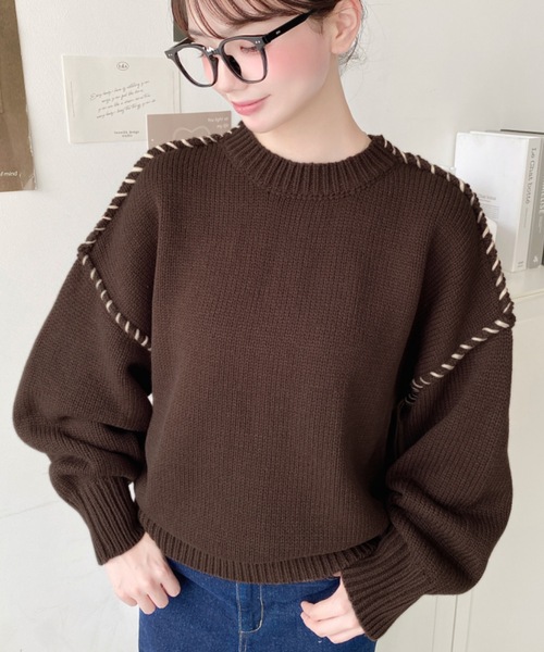 セール】【累計販売枚数2万枚突破！】 配色ハンドステッチニットプル