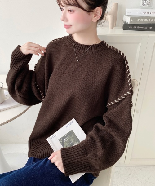 セール】【累計販売枚数2万枚突破！】 配色ハンドステッチニットプル