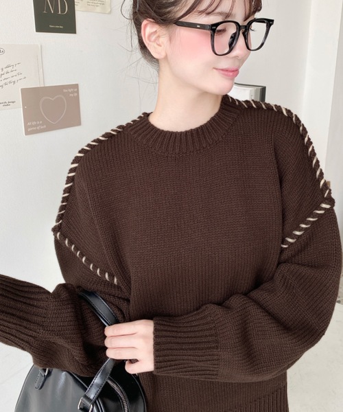 新品タグ付き♡ELLIE ハンドメイドロゴニット ブラウン ハンドメイド