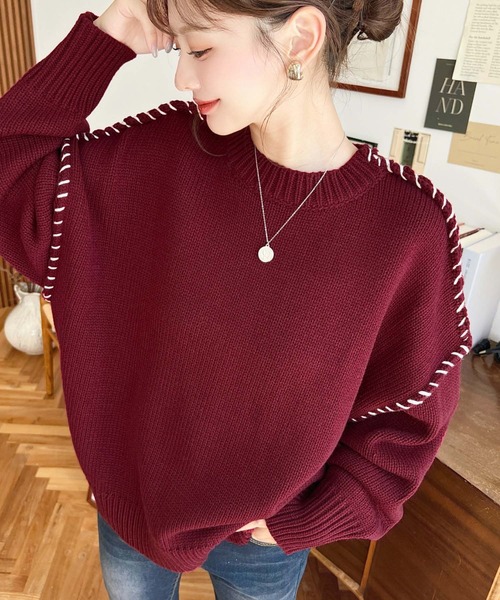 セール】【累計販売枚数2万枚突破！】 配色ハンドステッチニットプル