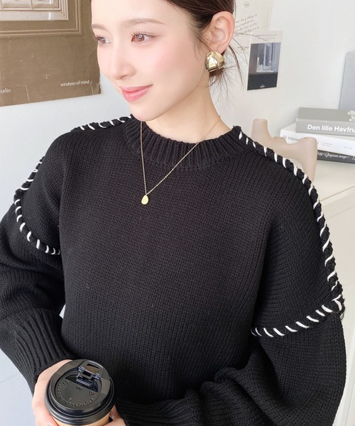 セール】【累計販売枚数2万枚突破！】 配色ハンドステッチニットプル