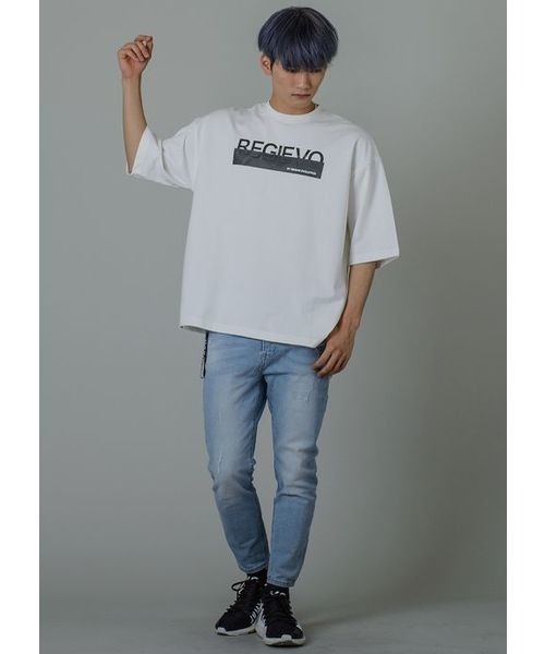 REGIEVO(レジエボ)の「【REGIEVO】メッセージプリントオーバーTシャツ ビッグシルエット(Tシャツ/カットソー・メンズ・オフホワイト/ブラック・S/L/M)」の3枚目の写真
