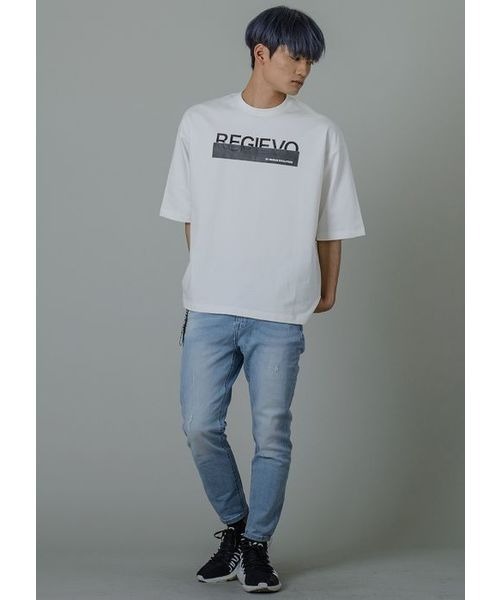 REGIEVO(レジエボ)の「【REGIEVO】メッセージプリントオーバーTシャツ ビッグシルエット(Tシャツ/カットソー・メンズ・オフホワイト/ブラック・S/L/M)」の4枚目の写真