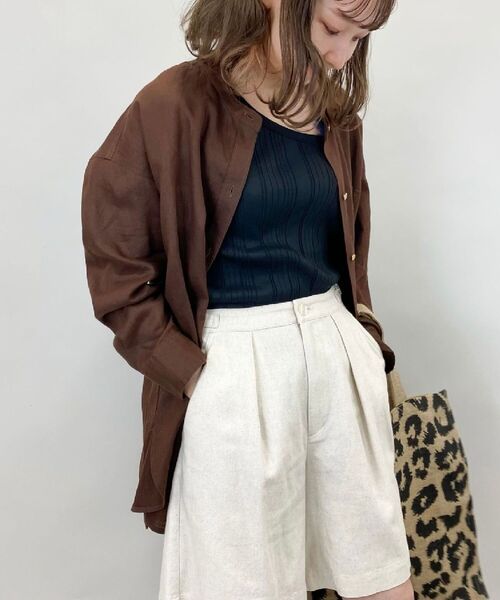 fredy repit（フレディレピ）の「[新色追加]リネンバンドカラーシャツ（シャツ/ブラウス・レディース・アイボリー/ホワイト系その他4/ブラウン/ブラウン系その他/ライトブルー/イエロー系その他/グリーン/ピンク・38）」の4枚目の写真