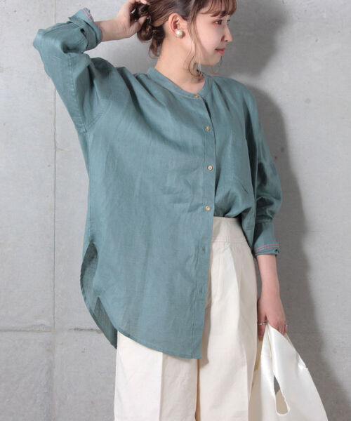 fredy repit（フレディレピ）の「[新色追加]リネンバンドカラーシャツ（シャツ/ブラウス・レディース・アイボリー/ホワイト系その他4/ブラウン/ブラウン系その他/ライトブルー/イエロー系その他/グリーン/ピンク・38）」の6枚目の写真