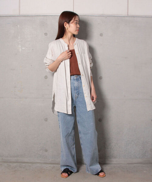 fredy repit（フレディレピ）の「[新色追加]リネンバンドカラーシャツ（シャツ/ブラウス・レディース・アイボリー/ホワイト系その他4/ブラウン/ブラウン系その他/ライトブルー/イエロー系その他/グリーン/ピンク・38）」の9枚目の写真