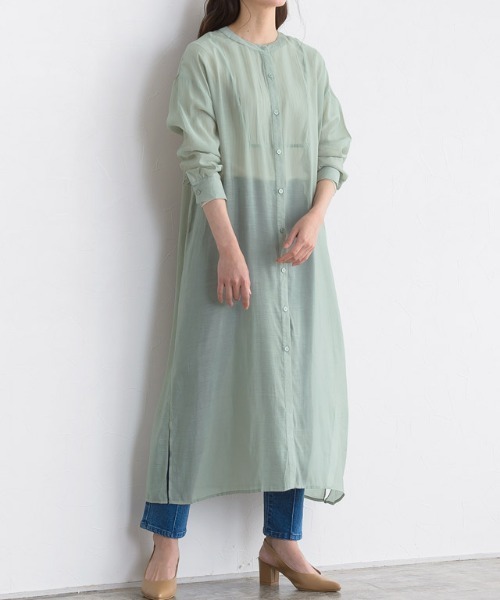 Pierrot(ピエロ)の「シアーロングシャツワンピース(シャツワンピース・レディース・アイボリー/ライトベージュ/ミント・M/L)」の20枚目の写真