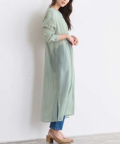 Pierrot(ピエロ)の「シアーロングシャツワンピース(シャツワンピース・レディース・アイボリー/ライトベージュ/ミント・M/L)」の16枚目の写真