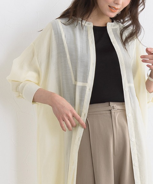 Pierrot(ピエロ)の「シアーロングシャツワンピース(シャツワンピース・レディース・アイボリー/ライトベージュ/ミント・M/L)」の10枚目の写真