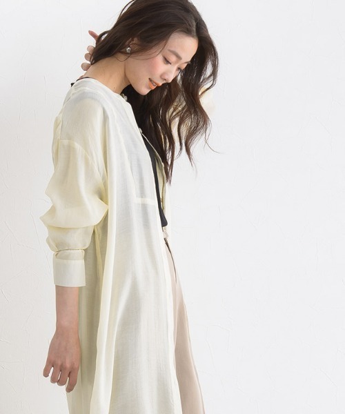 Pierrot(ピエロ)の「シアーロングシャツワンピース(シャツワンピース・レディース・アイボリー/ライトベージュ/ミント・M/L)」の17枚目の写真