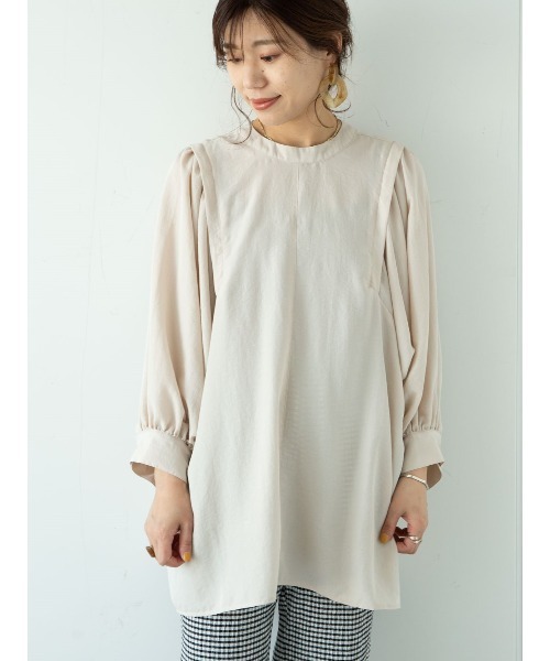 Green　Parks（グリーンパークス）の「ボリューム袖チュニック＊（Tシャツ/カットソー・レディース・オフホワイト/ライトベージュ/グリーン・FREE）」の3枚目の写真