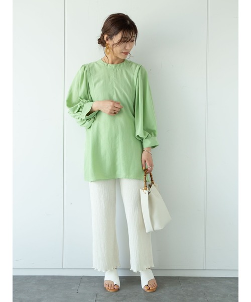 Green　Parks（グリーンパークス）の「ボリューム袖チュニック＊（Tシャツ/カットソー・レディース・オフホワイト/ライトベージュ/グリーン・FREE）」の6枚目の写真