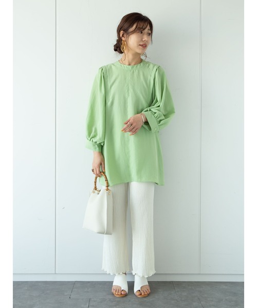 Green　Parks（グリーンパークス）の「ボリューム袖チュニック＊（Tシャツ/カットソー・レディース・オフホワイト/ライトベージュ/グリーン・FREE）」の4枚目の写真