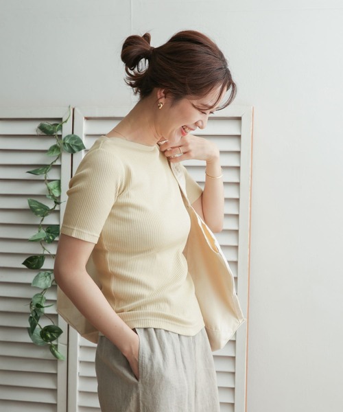 「URBAN RESEARCH DOORS」 半袖カットソー MEDIUM オフホワイト レディース セール】針抜き半袖カットソー（Tシャツ/カットソー）｜URBAN