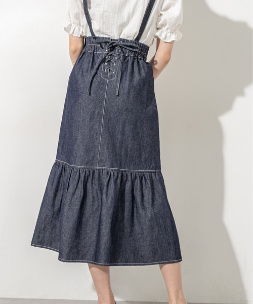 OLIVE des OLIVE（オリーブデオリーブ）の「サス付マーメイドスカート（スカート・レディース・サックスブルー/ブラック/ワンウォッシュ・FREE）」の3枚目の写真