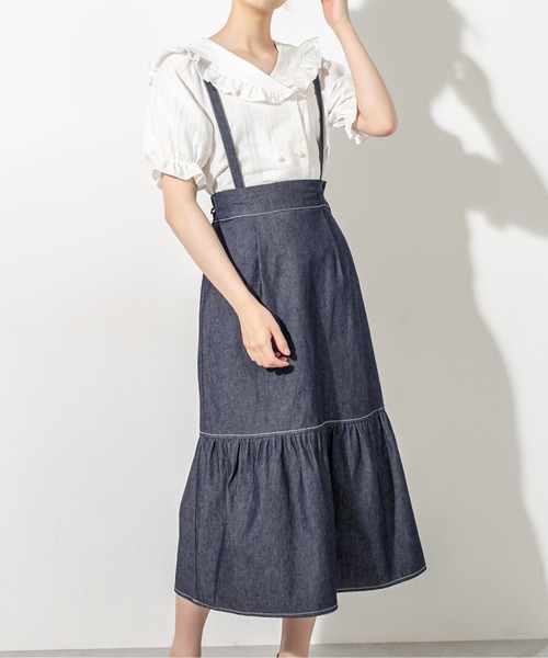 OLIVE des OLIVE（オリーブデオリーブ）の「サス付マーメイドスカート（スカート・レディース・サックスブルー/ブラック/ワンウォッシュ・FREE）」の5枚目の写真