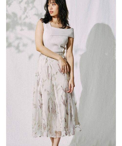 MERCURYDUO（マーキュリーデュオ）の「チュールエスニックエンブロイダリースカート（スカート・レディース・アイボリー/ミント・SMALL/MEDIUM）」の3枚目の写真