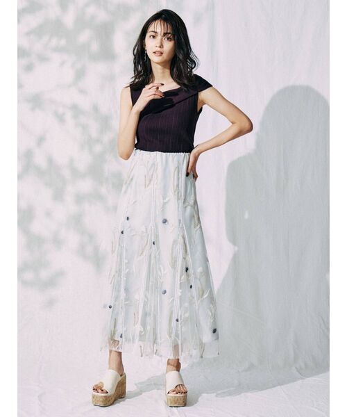 MERCURYDUO（マーキュリーデュオ）の「チュールエスニックエンブロイダリースカート（スカート・レディース・アイボリー/ミント・SMALL/MEDIUM）」の8枚目の写真