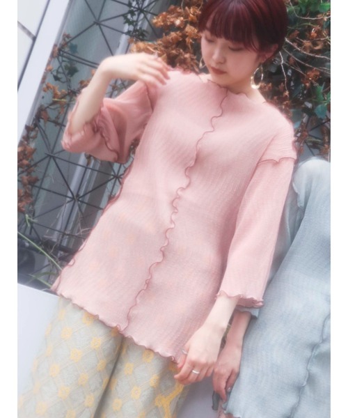 merry jenny（メリージェニー）の「エアリーメロウハーフスリーブTOPS（Tシャツ/カットソー・レディース・ピンク/グリーン/ブルー/ブラウン・FREE）」の4枚目の写真