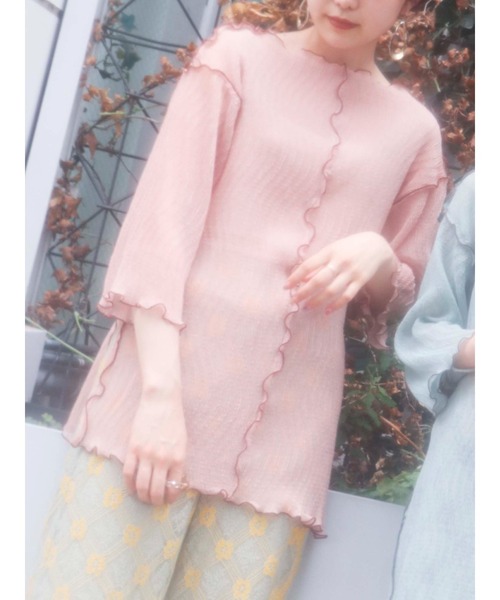 merry jenny（メリージェニー）の「エアリーメロウハーフスリーブTOPS（Tシャツ/カットソー・レディース・ピンク/グリーン/ブルー/ブラウン・FREE）」の7枚目の写真