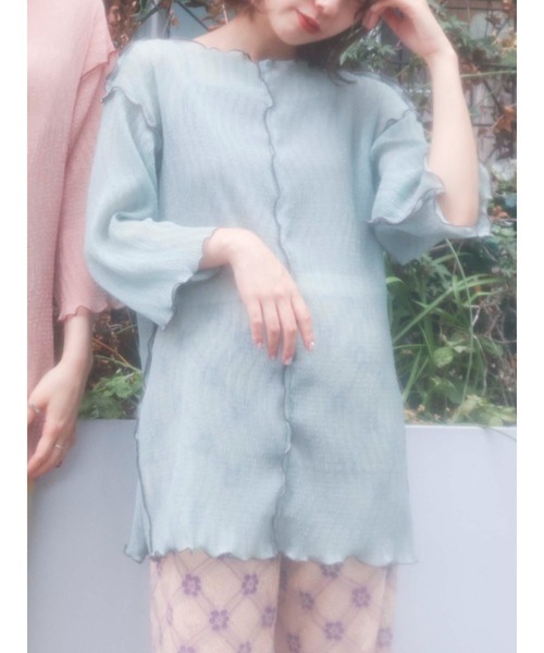 merry jenny（メリージェニー）の「エアリーメロウハーフスリーブTOPS（Tシャツ/カットソー・レディース・ピンク/グリーン/ブルー/ブラウン・FREE）」の8枚目の写真