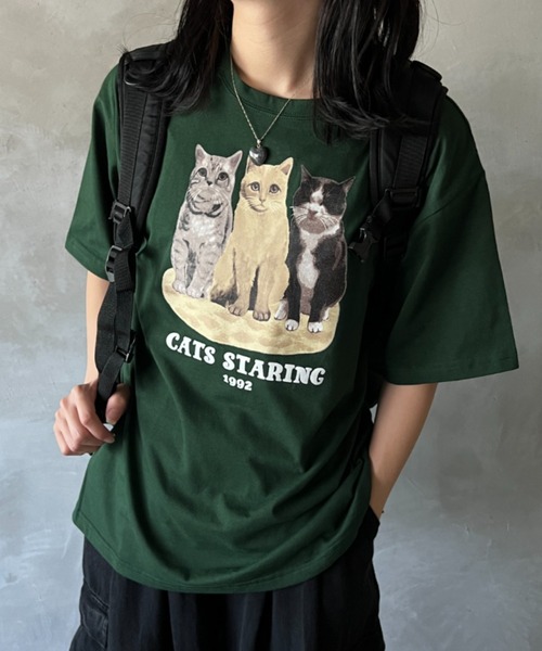 kutir(クティール)の「3匹のネコプリントTシャツ(Tシャツ/カットソー・レディース・ホワイト/オレンジ/グリーン・FREE)」の3枚目の写真