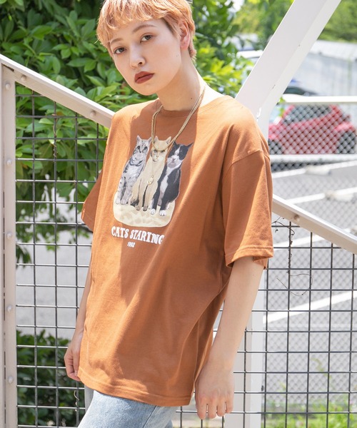 kutir(クティール)の「3匹のネコプリントTシャツ(Tシャツ/カットソー・レディース・ホワイト/オレンジ/グリーン・FREE)」の16枚目の写真