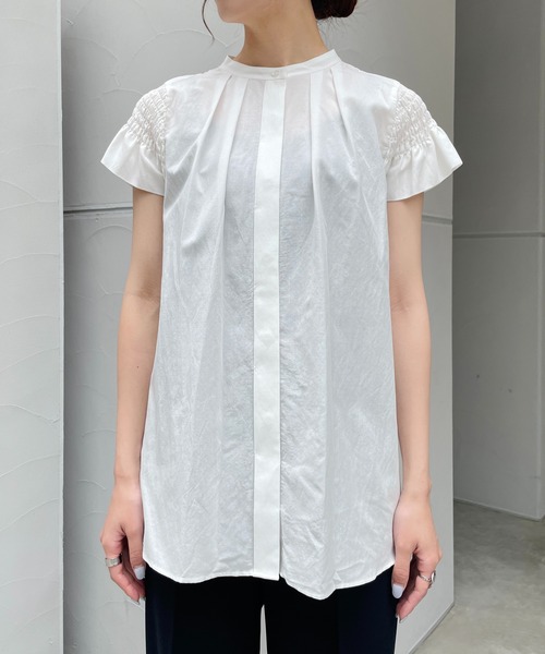 CAPRICIEUX LE'MAGE（カプリシューレマージュ）の「2WAYシャーリングフレンチブラウス（シャツ/ブラウス・レディース・ホワイト/ブラック/グリーン・FREE）」の7枚目の写真