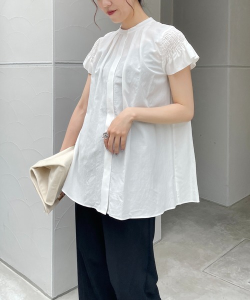 CAPRICIEUX LE'MAGE（カプリシューレマージュ）の「2WAYシャーリングフレンチブラウス（シャツ/ブラウス・レディース・ホワイト/ブラック/グリーン・FREE）」の12枚目の写真