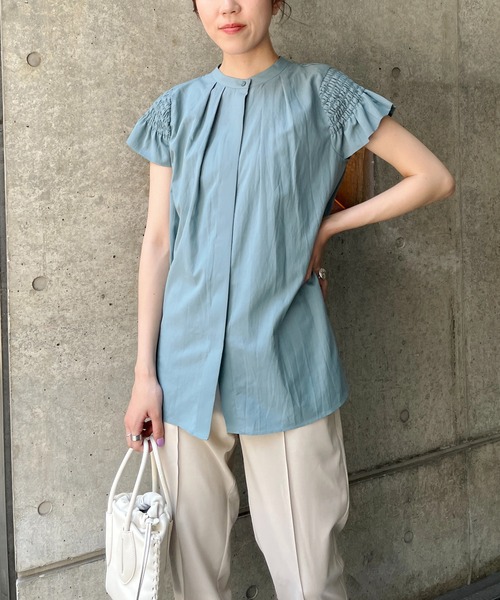 CAPRICIEUX LE'MAGE（カプリシューレマージュ）の「2WAYシャーリングフレンチブラウス（シャツ/ブラウス・レディース・ホワイト/ブラック/グリーン・FREE）」の6枚目の写真