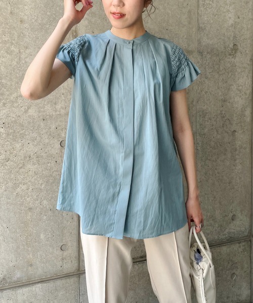 CAPRICIEUX LE'MAGE（カプリシューレマージュ）の「2WAYシャーリングフレンチブラウス（シャツ/ブラウス・レディース・ホワイト/ブラック/グリーン・FREE）」の10枚目の写真