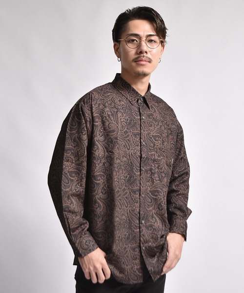 JOKER（ジョーカー）の「ストレッチ総柄プリントオーバーサイズ長袖シャツ ビッグサイズ柄シャツ 春服（シャツ/ブラウス・メンズ・ブルー/ブラック系その他/ブラック/ブラウン/ブラウン系その他/グレー・M/L）」の5枚目の写真