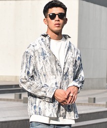 ストレッチ総柄プリントオーバーサイズ長袖シャツ ビッグサイズ柄シャツ 春服