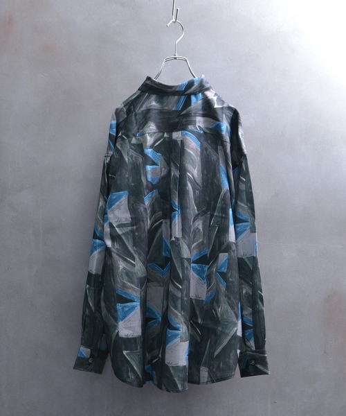 JOKER（ジョーカー）の「ストレッチ総柄プリントオーバーサイズ長袖シャツ ビッグサイズ柄シャツ 春服（シャツ/ブラウス・メンズ・ブルー/ブラック系その他/ブラック/ブラウン/ブラウン系その他/グレー・M/L）」の9枚目の写真