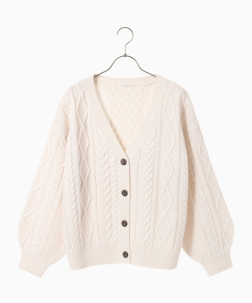 Honeys（ハニーズ）の「ケーブル編Ｖカーデ（カーディガン/ボレロ・レディース・ブラウン/アイボリー/ベージュ系その他/ブルー系その他/ピンク系その他・S/M/L）」の9枚目の写真