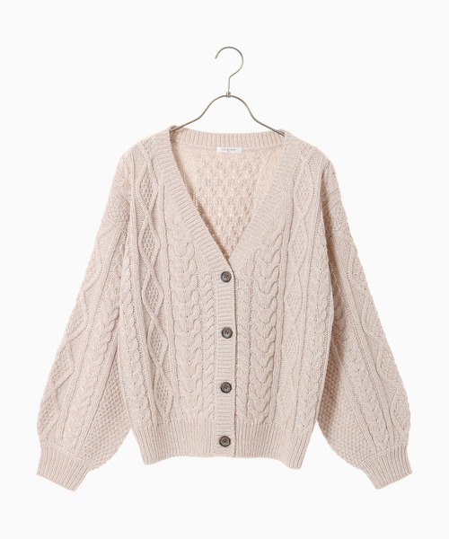 Honeys（ハニーズ）の「ケーブル編Ｖカーデ（カーディガン/ボレロ・レディース・ブラウン/アイボリー/ベージュ系その他/ブルー系その他/ピンク系その他・S/M/L）」の13枚目の写真