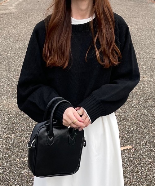 ACT（アクト）の「バックスリット クルーネック ショートニット（ニット/セーター・レディース・ライトブルー/ブラック・M）」の2枚目の写真