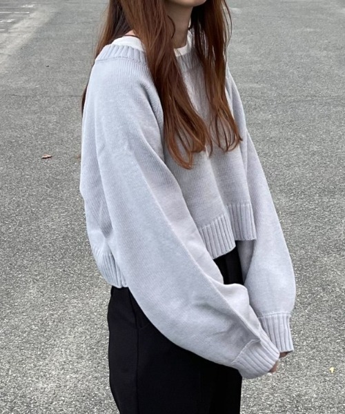 ACT（アクト）の「バックスリット クルーネック ショートニット（ニット/セーター・レディース・ライトブルー/ブラック・M）」の6枚目の写真