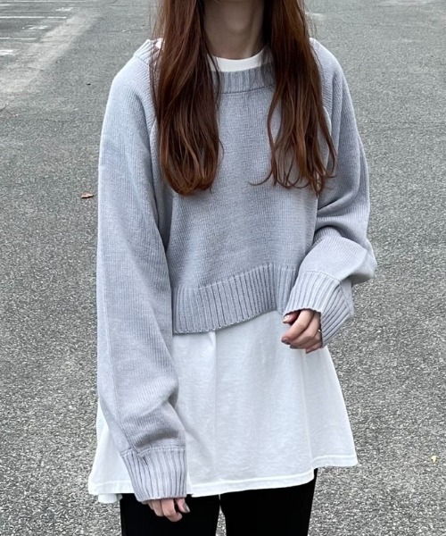 ACT（アクト）の「バックスリット クルーネック ショートニット（ニット/セーター・レディース・ライトブルー/ブラック・M）」の7枚目の写真