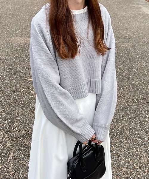 ACT（アクト）の「バックスリット クルーネック ショートニット（ニット/セーター・レディース・ライトブルー/ブラック・M）」の12枚目の写真