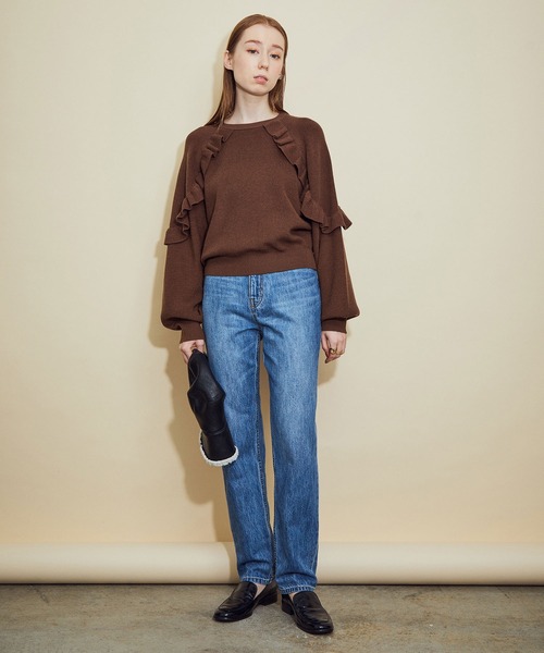 MADEMOISELLE ROPE'(マドモアゼル ロペ)の「【セットアップ】ラッフルスリーブニットワンピース(ワンピース・レディース・ブラック/ブラウン・38)」の19枚目の写真