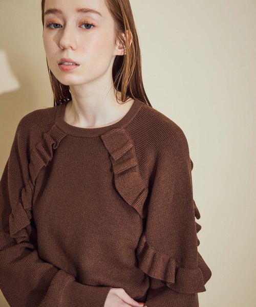 MADEMOISELLE ROPE'(マドモアゼル ロペ)の「【セットアップ】ラッフルスリーブニットワンピース(ワンピース・レディース・ブラック/ブラウン・38)」の20枚目の写真