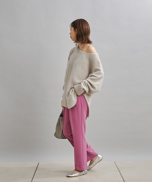 DouDou(ドゥドゥ)の「【新色追加】ラクーンラウンドヘム切替プルオーバー(ニット/セーター・レディース・ライトグレー/イエロー×グリーン/ピンク/モカ/イエロー/バイオレット・FREE)」の20枚目の写真