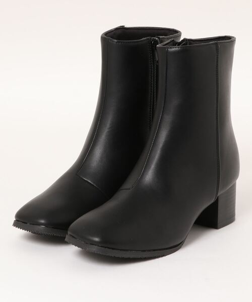Realta（レアルタ）の「Realta(レアルタ)  スクエアトゥスタックヒールショート ブーツ（ブーツ・レディース・ブラック/ダークブラウン/ブラック系その他・LL/L/M/S）」の2枚目の写真