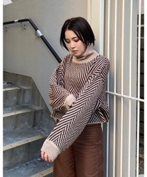 【LiSeeK】ヘリンボーン柄ニット TOP
