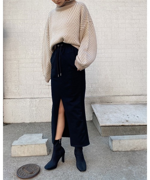 LiSeek（リシーク）の「【LiSeeK】ヘリンボーン柄ニット TOP（ニット/セーター・レディース・ブラック/ベージュ/ブラウン・FREE）」の6枚目の写真