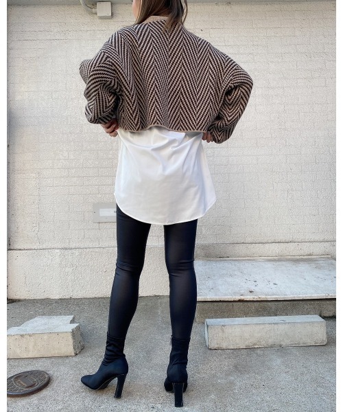 LiSeek（リシーク）の「【LiSeeK】ヘリンボーン柄ニット TOP（ニット/セーター・レディース・ブラック/ベージュ/ブラウン・FREE）」の7枚目の写真