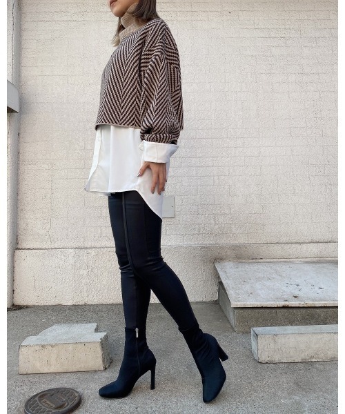 LiSeek（リシーク）の「【LiSeeK】ヘリンボーン柄ニット TOP（ニット/セーター・レディース・ブラック/ベージュ/ブラウン・FREE）」の16枚目の写真